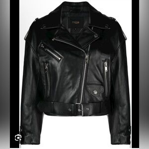 Maje Black real Leather Jacket